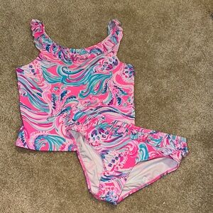 Lilly Pulitzer Pink and Blue Tankini Vibrant Swimwear.  Girl 12.